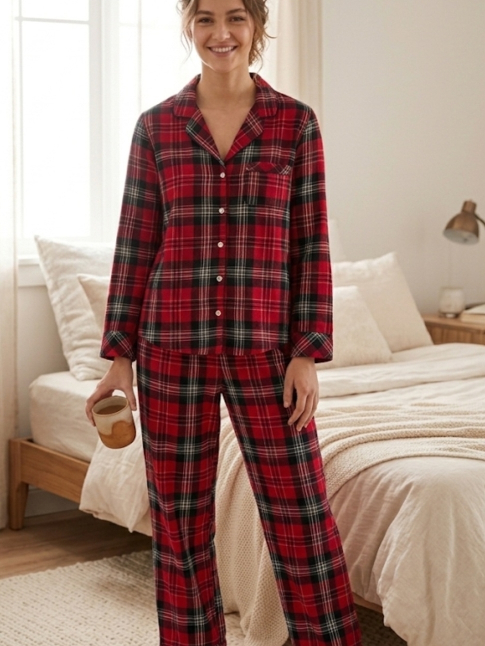 Victoria's Secret Red and Black Plaid Pajama Shirt